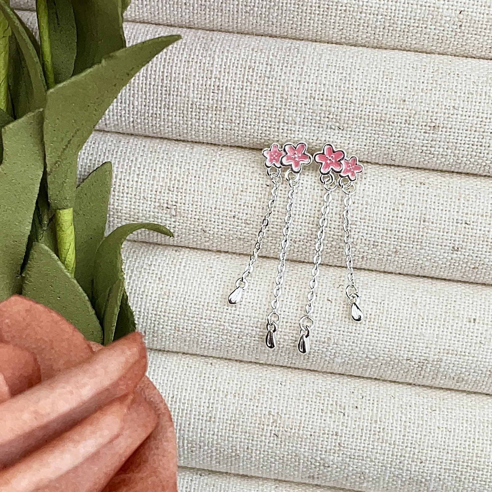 君派 足银耳饰 【桃花流苏耳坠】足银999直针防过敏古风百搭长款