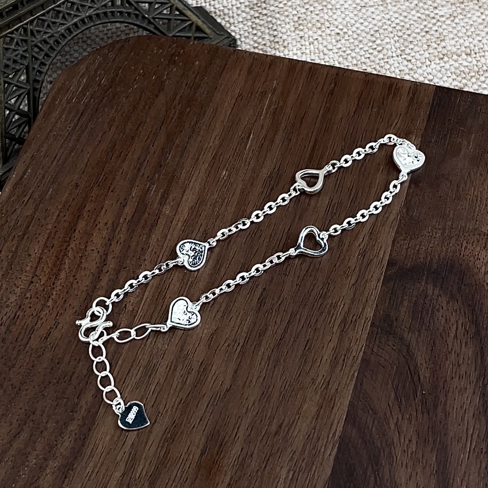 君派 足银手链 【碎冰冰爱心手链】足银999手链小众简约时尚百搭