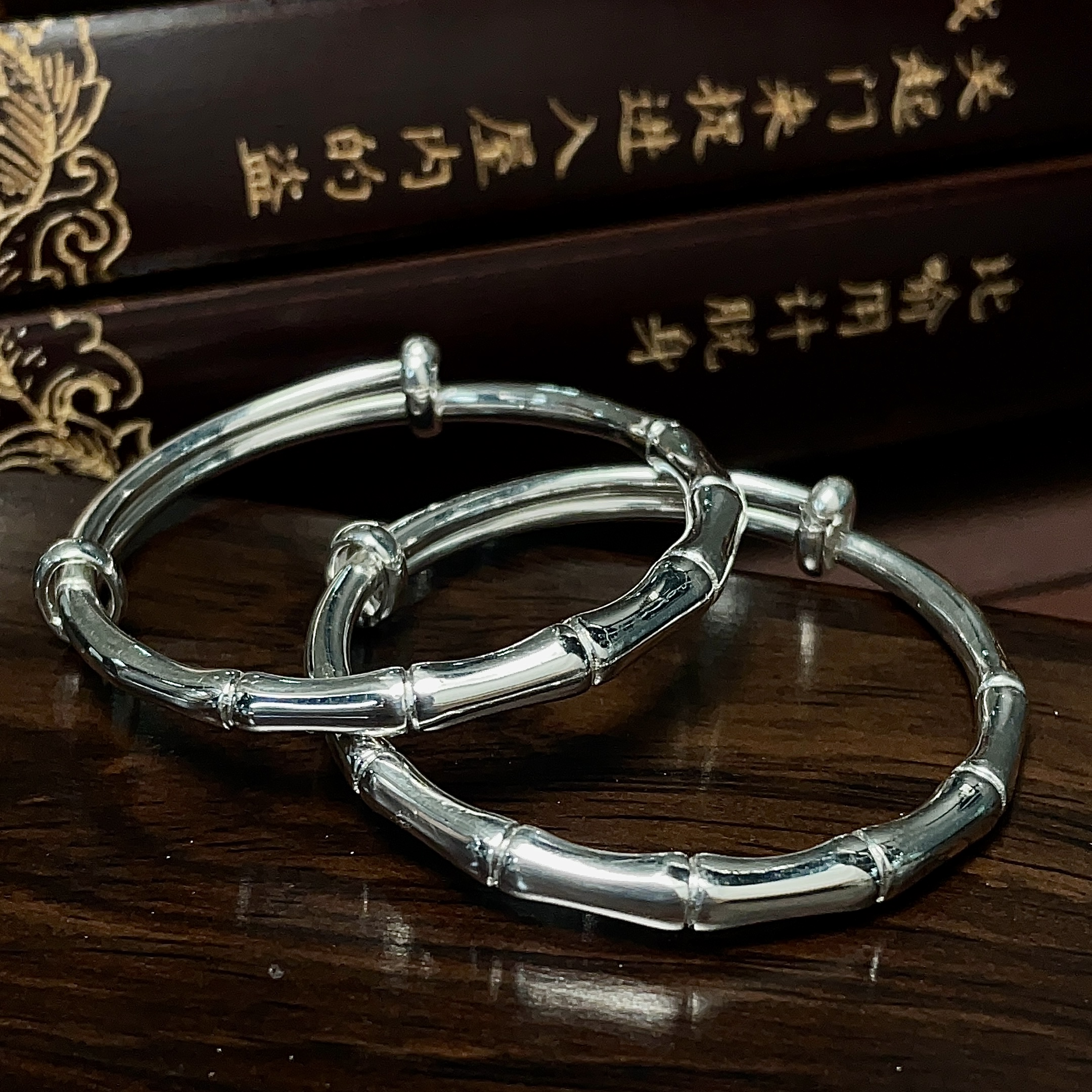 君派 足银手镯 【竹节宝宝推拉】亮面9999对镯时尚送礼满月