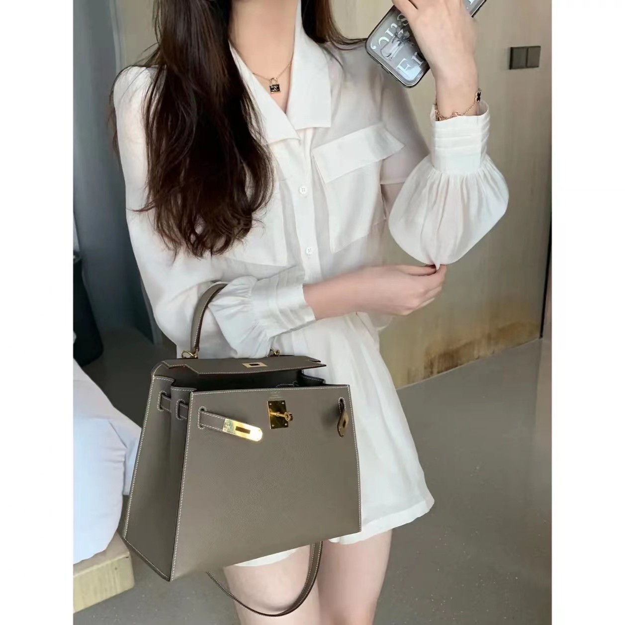2025夏季新款时尚洋气白桃衬衫套装6276