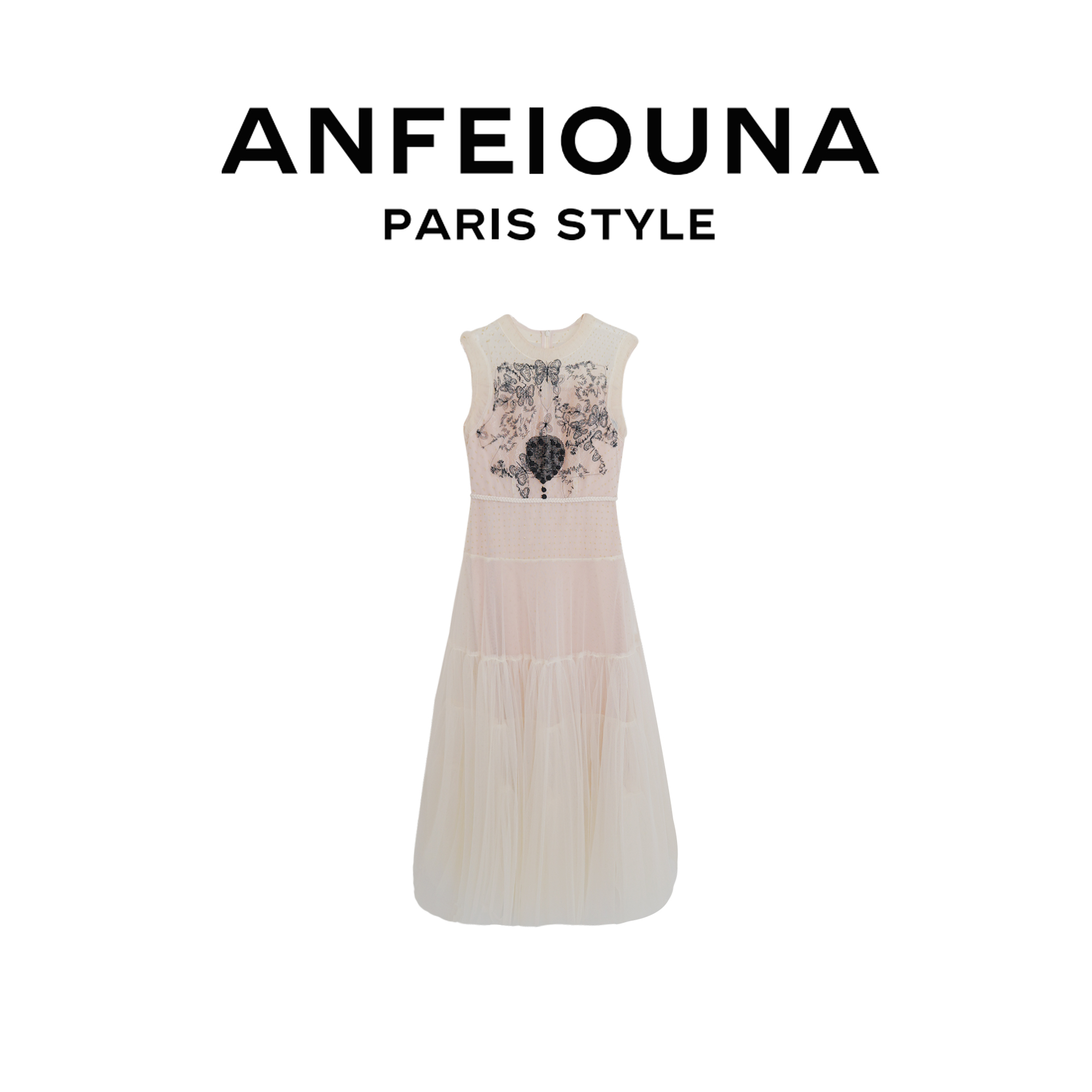 2025新款蕾丝拼接无袖刺绣大摆纱裙网显瘦连衣裙女士1157