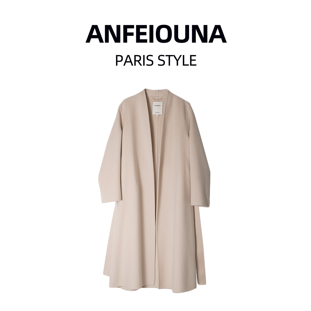 2025新款时尚轻奢极简风无领双面呢大衣8672