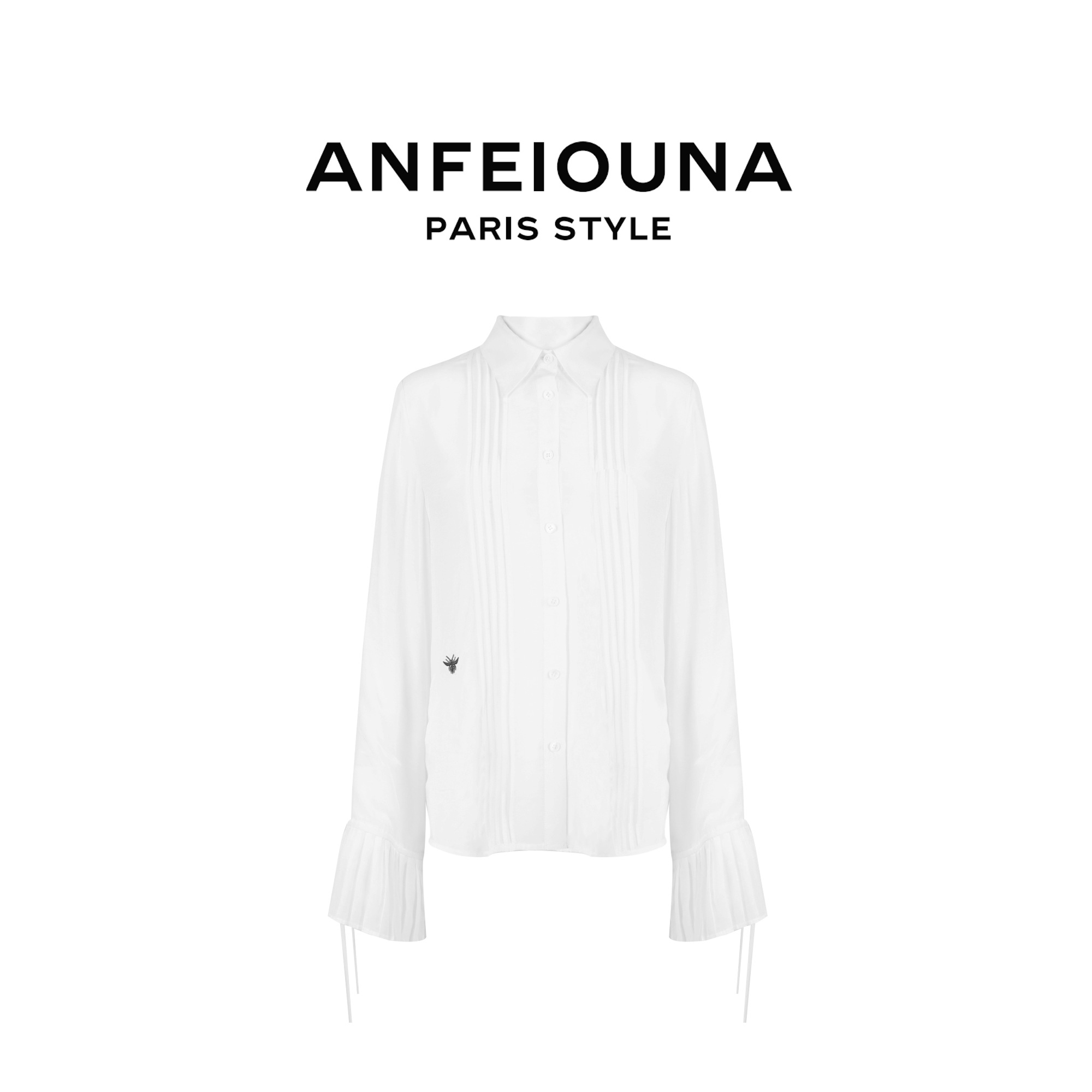 2025新款小蜜蜂刺绣喇叭袖口绑带蝴蝶衬衫长袖衬衣女士1128