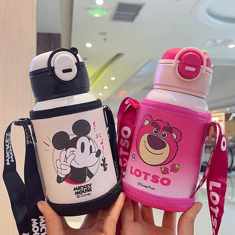 【小慧新品】迪士尼双饮保温杯316不锈钢便携杯套斜跨儿童水杯15073