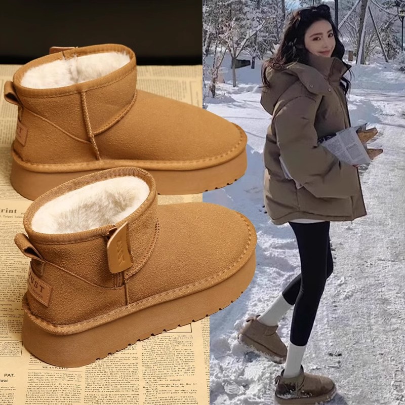 厚底雪地靴女款2024加绒加厚皮毛一体保暖厚底外穿防滑百搭棉鞋