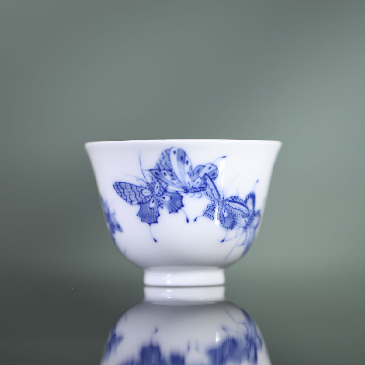 九段烧 -妙手青花-蝴蝶杯--手工画片以实物为主