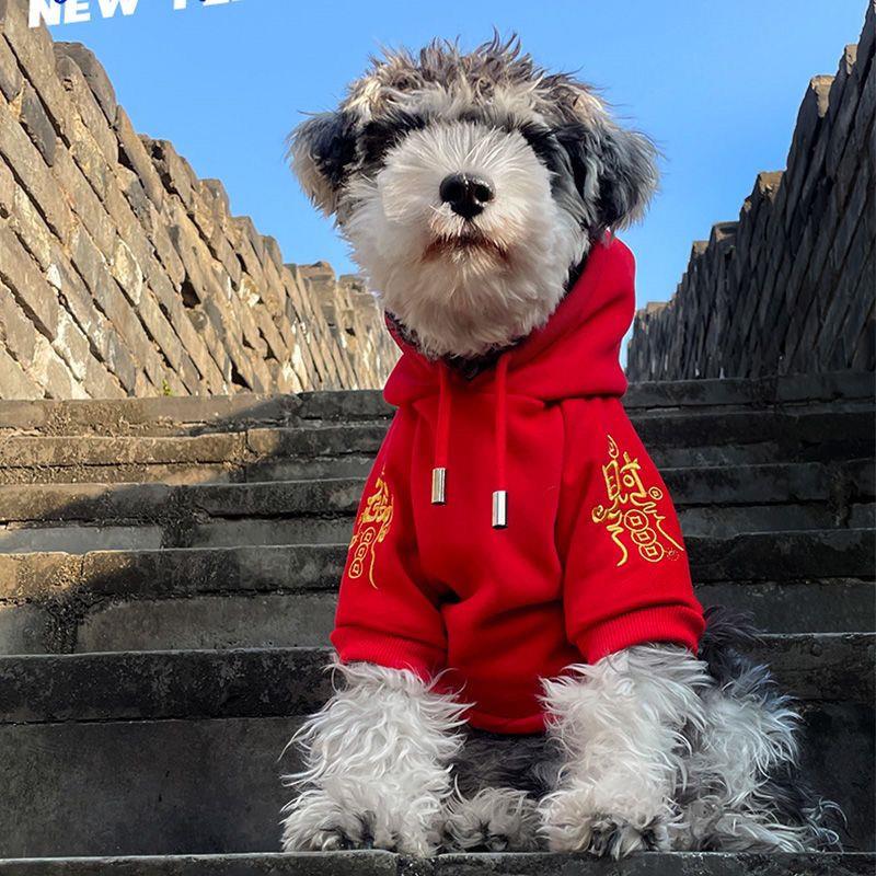 过新年龙年衣服柯基法斗雪纳瑞拜年服宠物狗狗加绒年兽唐装卫衣潮