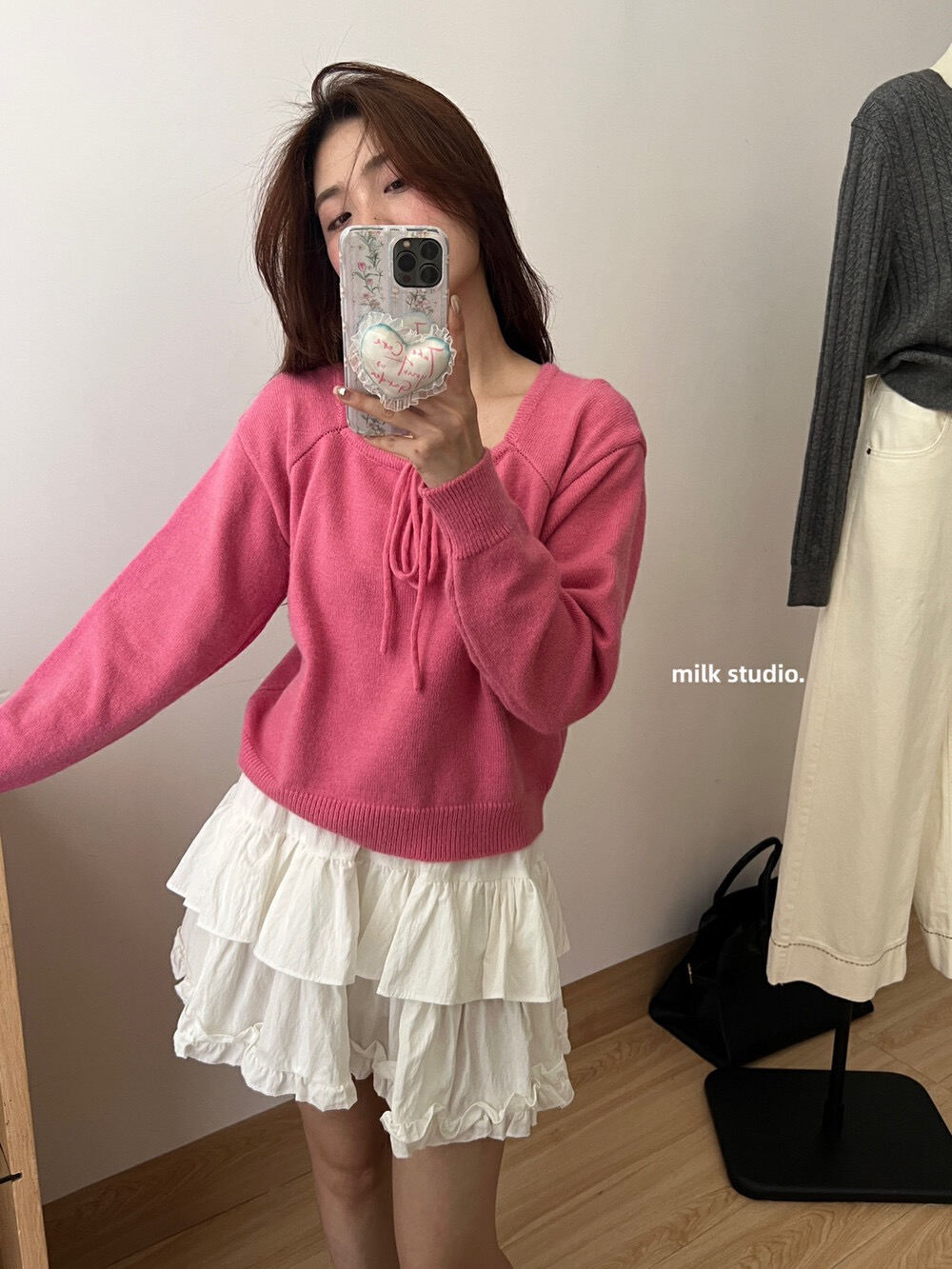 Milk简约方领针织长袖毛衣