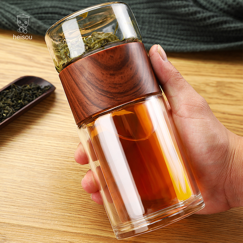 【小扬哥推荐】茶水分离杯最新款男士用便携过滤茶杯透明耐热玻璃