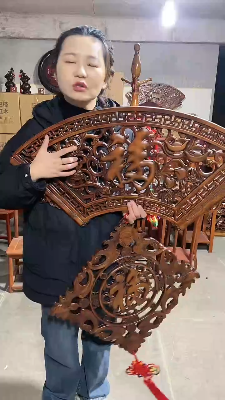 【闪购商品】木头香樟木扇形福禄寿喜福80*40