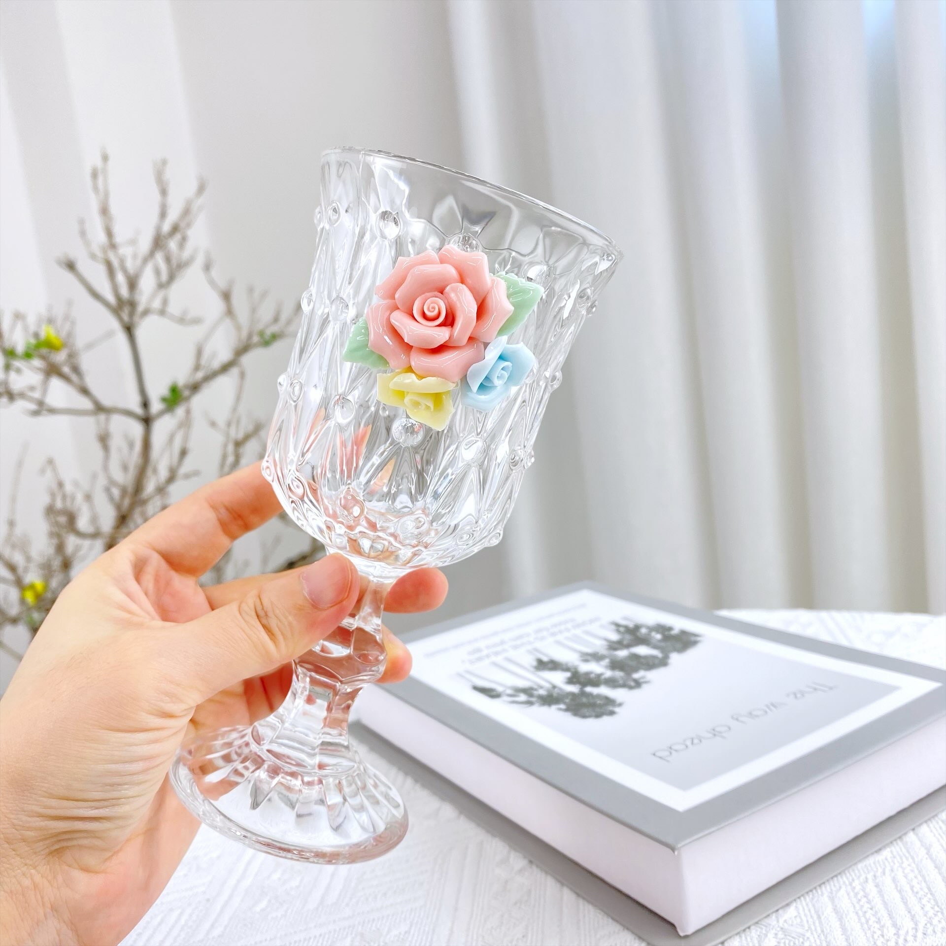 高颜值香槟杯创意陶瓷手捏花鸡尾酒杯高脚杯复古高档家用户外装备