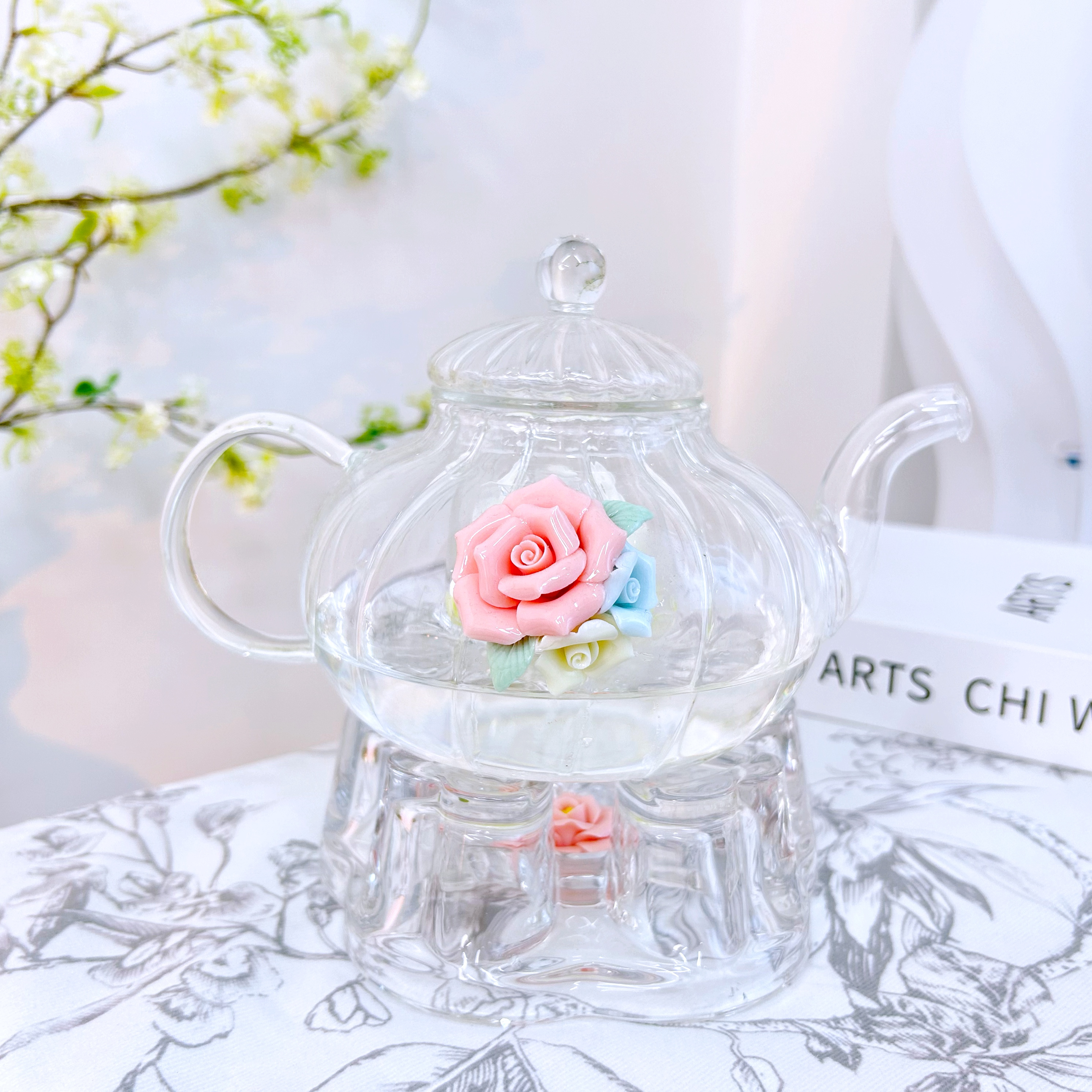 创意高硼硅玻璃耐热玻璃花茶壶蜡烛底座加热壶茶壶花茶壶