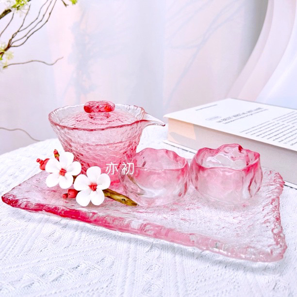 创意轻奢粉嫩少女心玻璃茶具酒具网红透明家用渐变耐热主人杯套组
