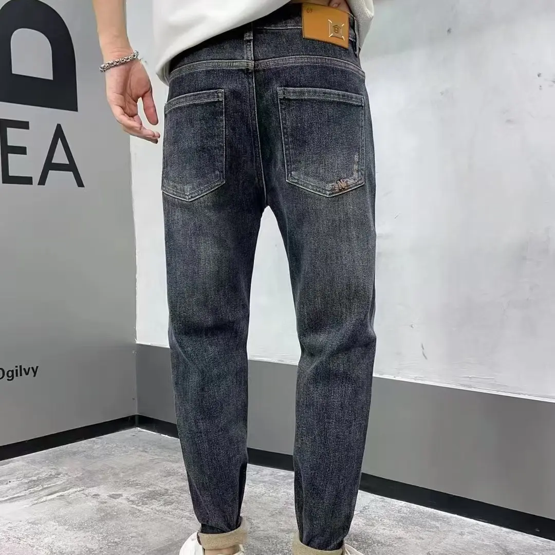 (01-200)男士深色冬季磨毛加绒修身设计男士时尚牛仔裤