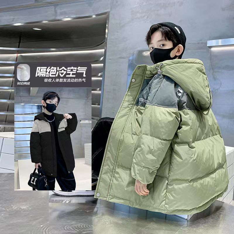 男童冬装儿童羽绒服新服中大童潮流中长款加厚保暖过膝外套