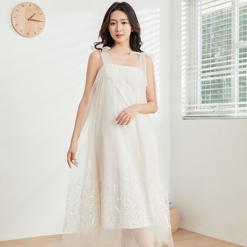 晨袍女新娘余爱高级感网纱婚礼铃兰花仙女裙白色连衣裙睡袍可外穿