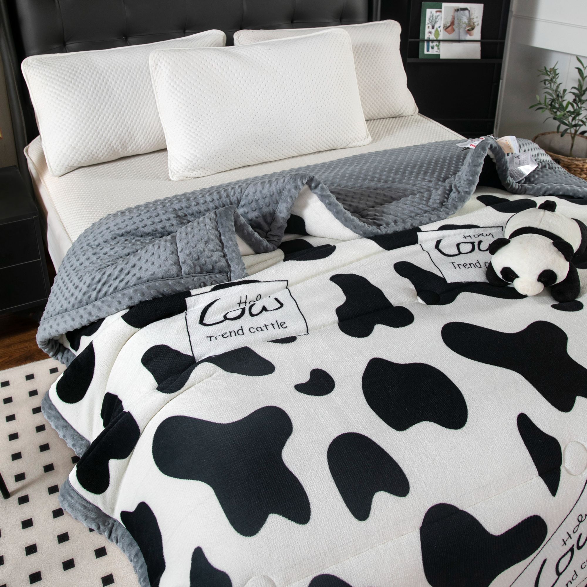 新款双面牛奶绒豆豆冬被子加绒加厚舒适保暖