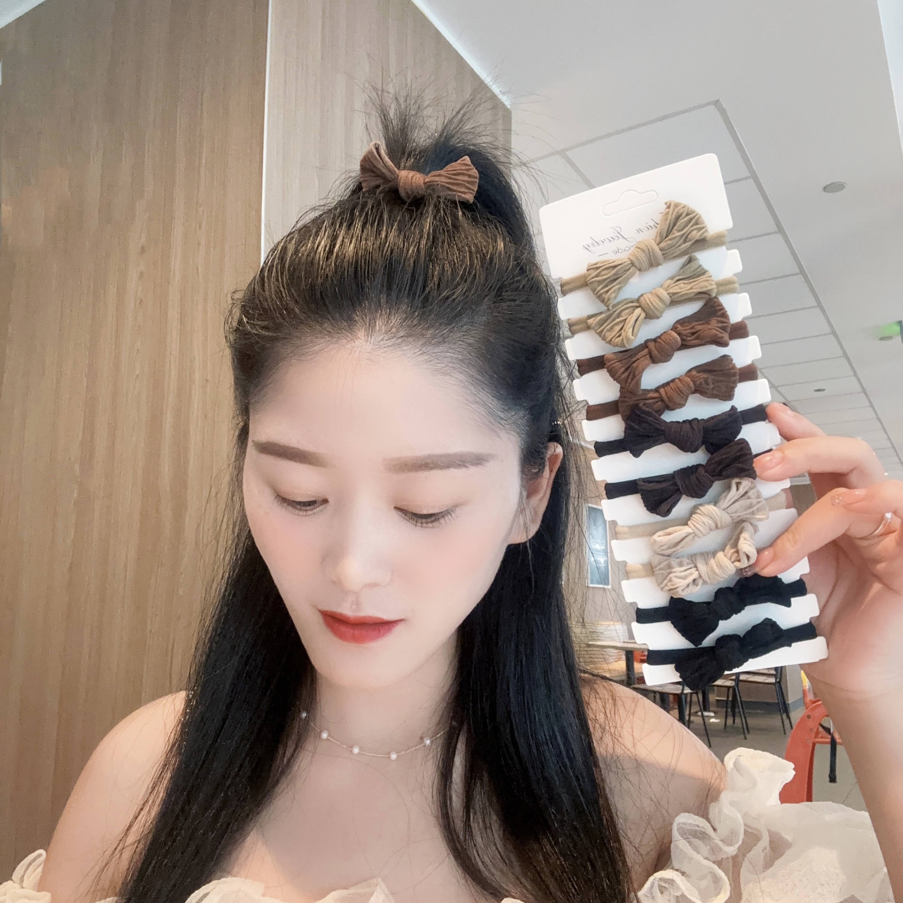 新款蝴蝶结头绳简约马尾丸子头百搭不伤发高弹力加粗皮筋发圈