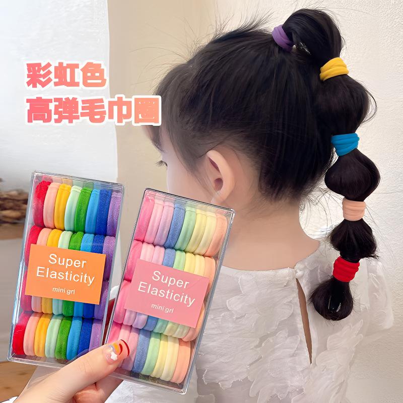 新盒装32根儿童渐变色毛巾圈彩虹马卡龙发圈高弹力不伤发皮筋发圈