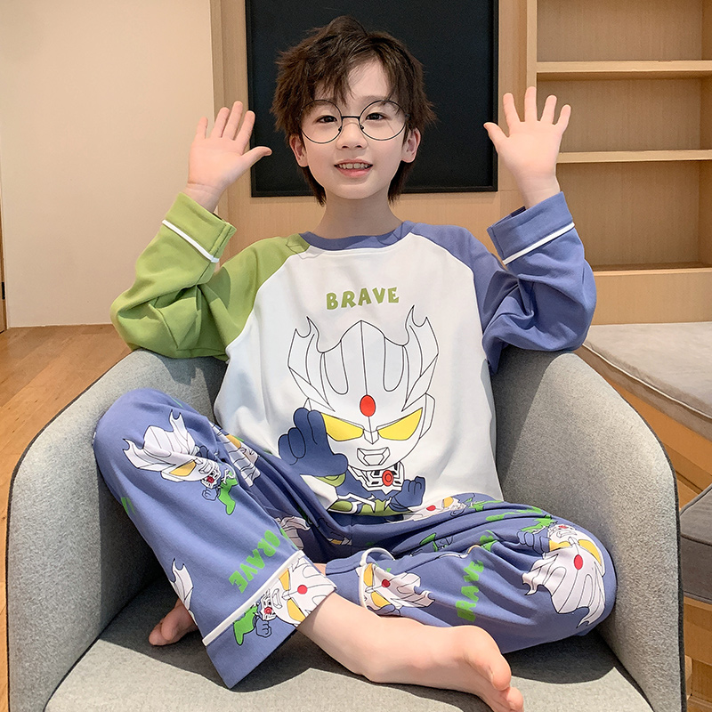 儿童睡衣男童春秋季长袖中大童男孩家居服青少年2023新款外穿套装