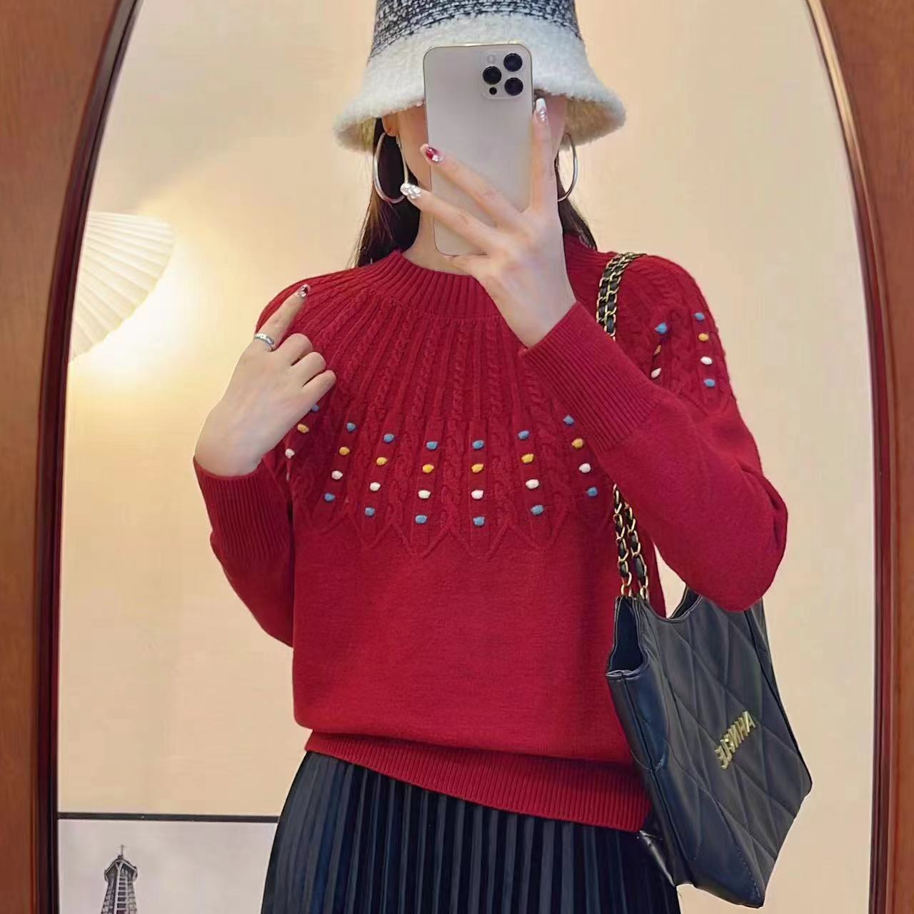 088[七彩云豆]麻花半高领毛衣女打底衫新款时尚针织衫上衣内搭