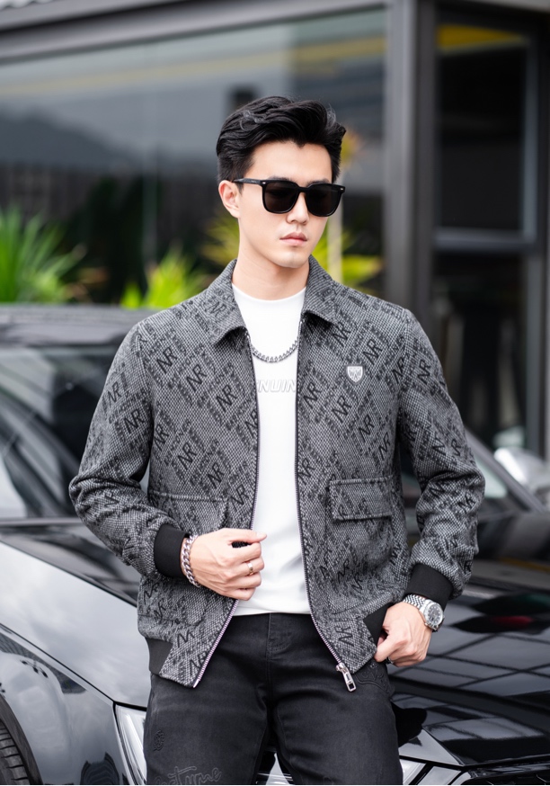 秋冬款男士高档拉链翻领毛呢夹克外套