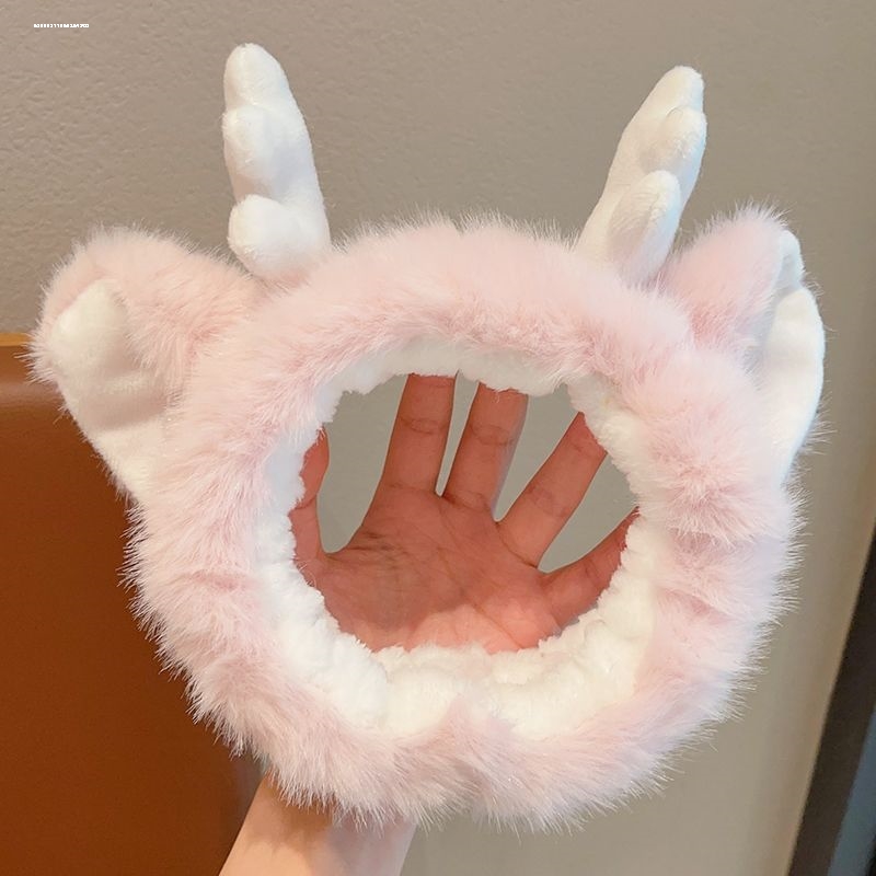 2024新款韩系甜美风发带可爱鹿角洗脸束发带时尚简约百搭毛绒发饰