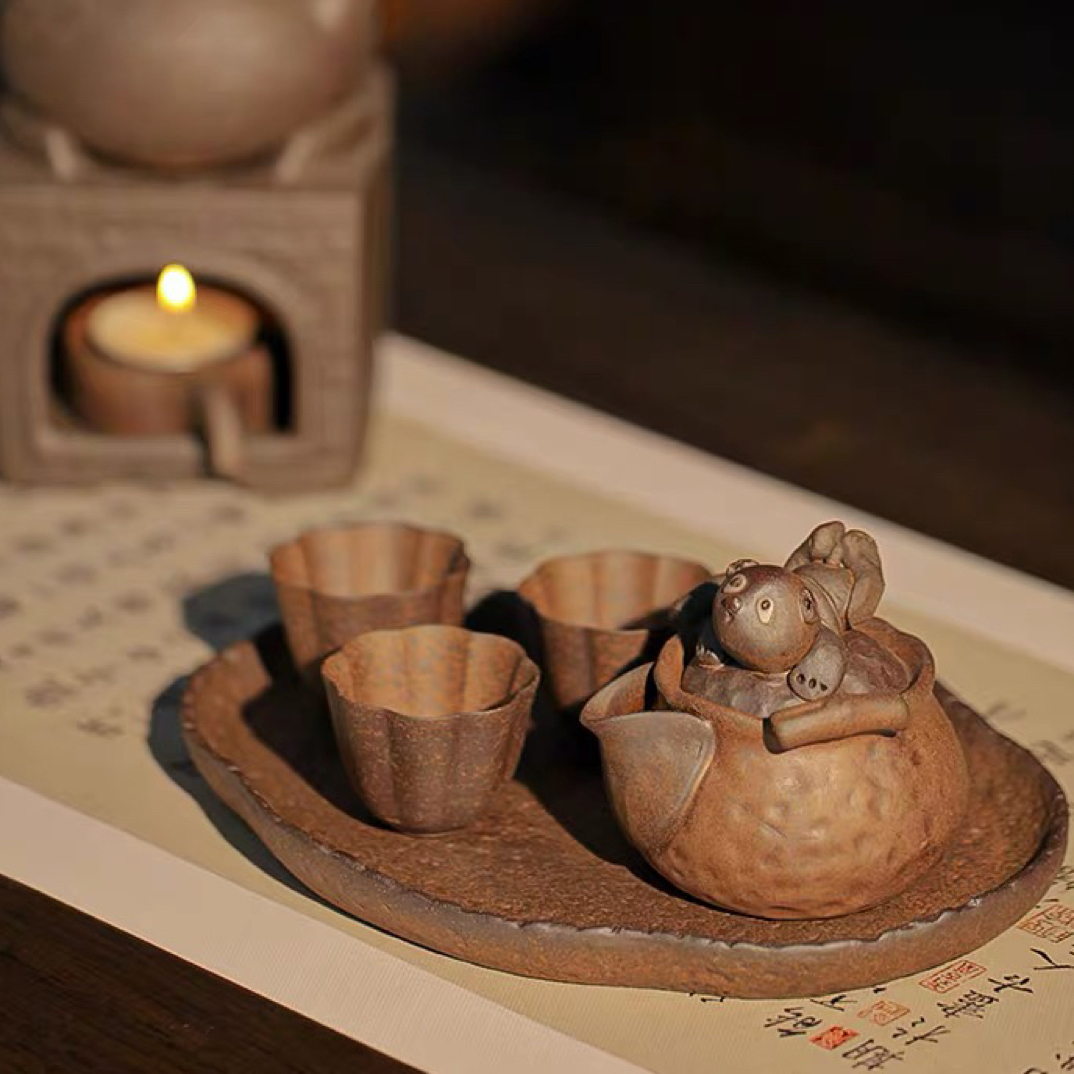 复古粗陶手抓壶可爱泡茶功夫茶具套装家用迷你防烫小壶单壶整套