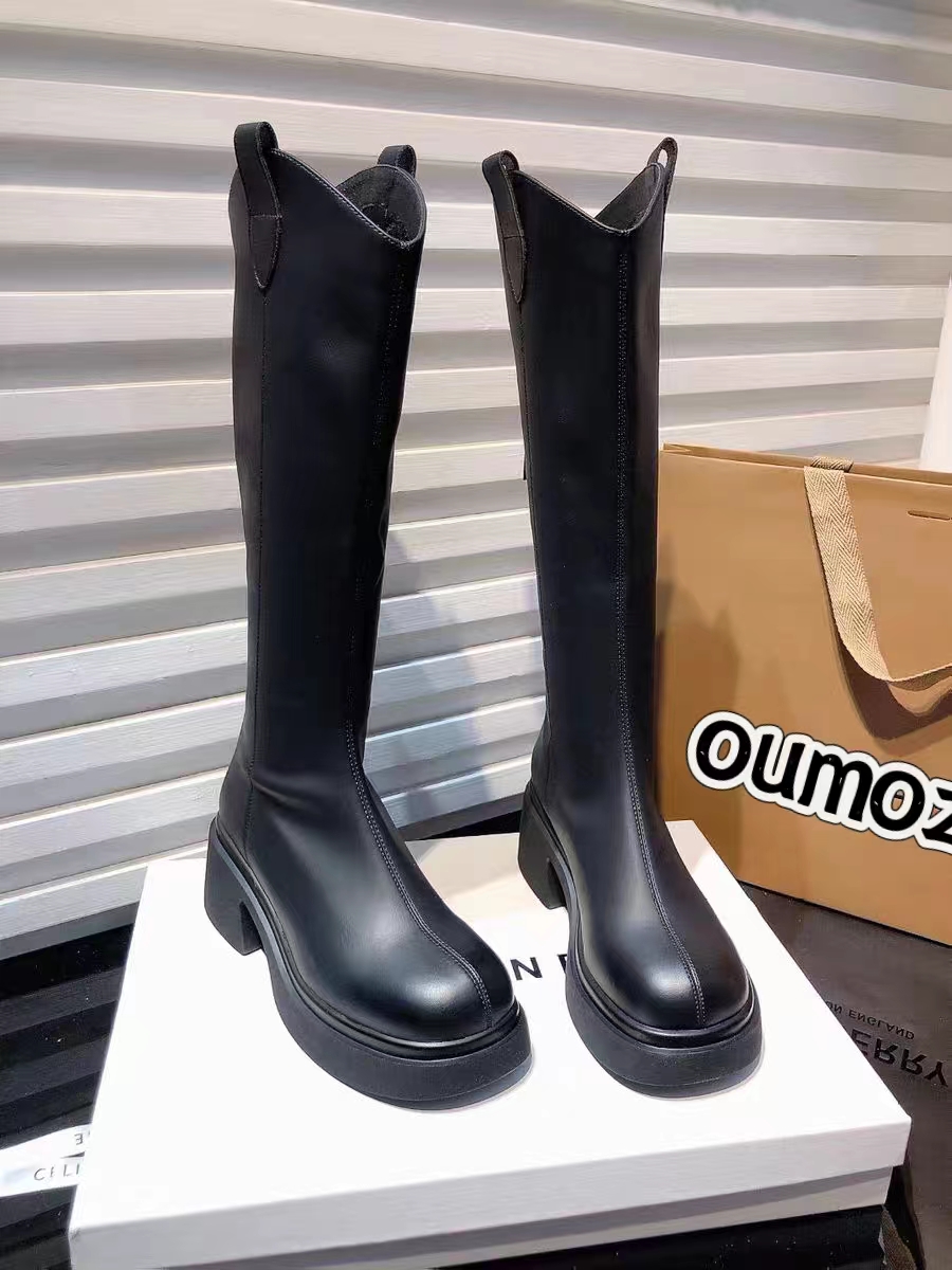 线下399！百搭不过膝骑士靴女圆头厚底粗跟高筒靴西部牛仔靴3098A