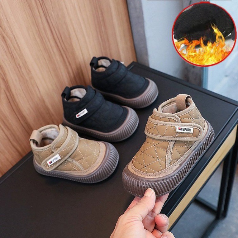 韩版儿童鞋子男小童棉鞋加绒防滑2024冬季新款女宝宝软底短靴学步