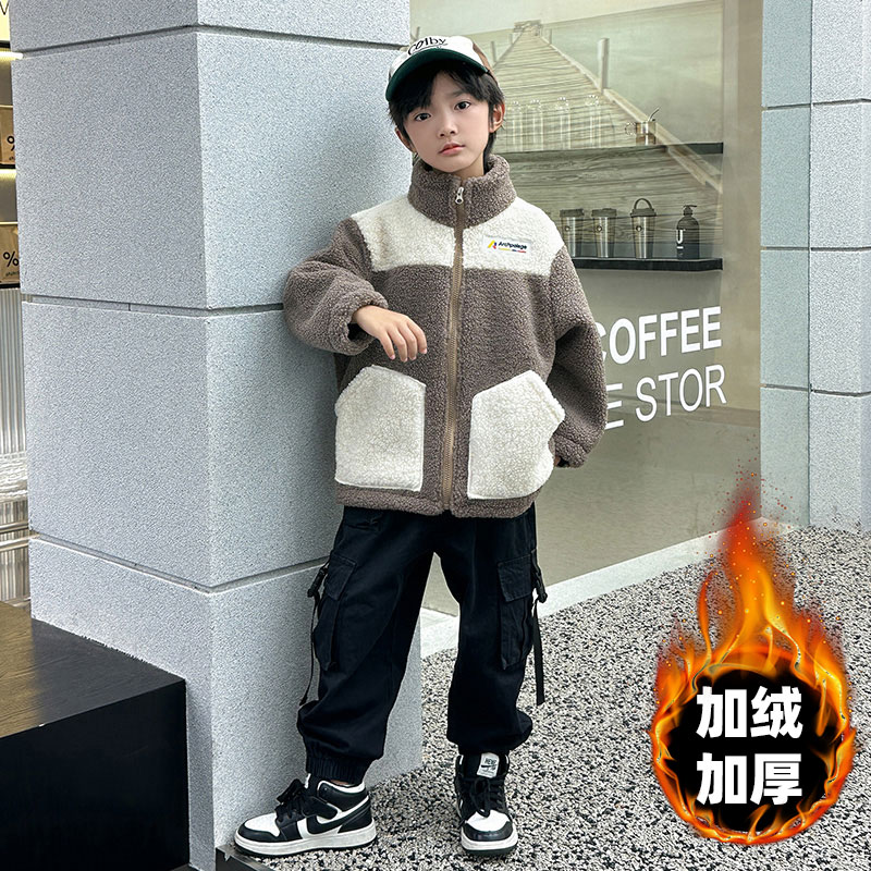 女童加厚毛毛衣秋冬2023新款中大童洋气上衣儿童网红羊羔绒外套潮