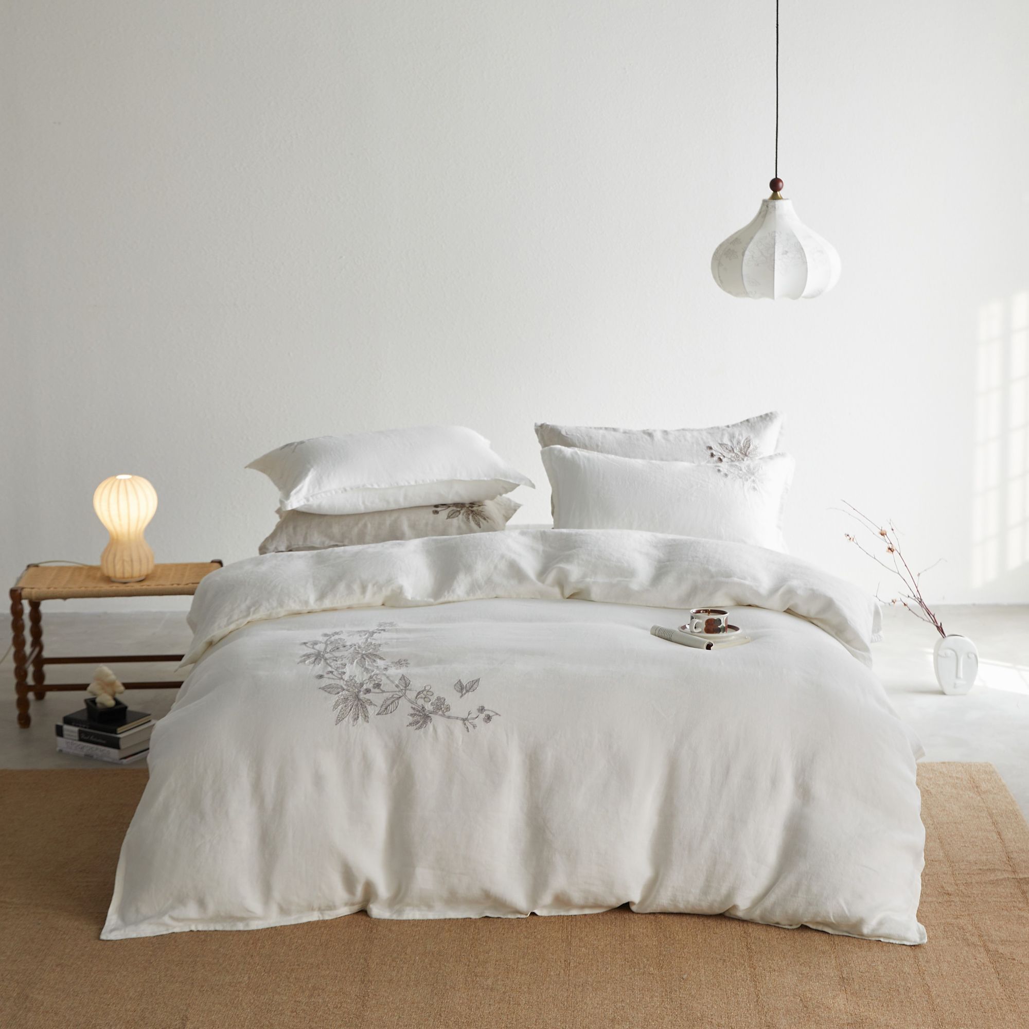 【大麻叶三件套】汉麻大麻叶刺绣三件套绣花高档床上用品床上被套