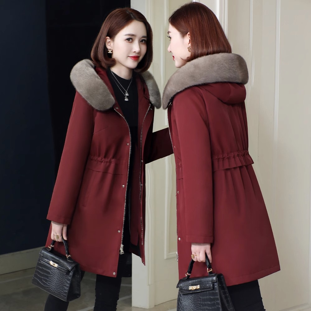 派克服女爆款2024冬新款兔毛内胆可拆卸小个子水貂毛领真皮草外套