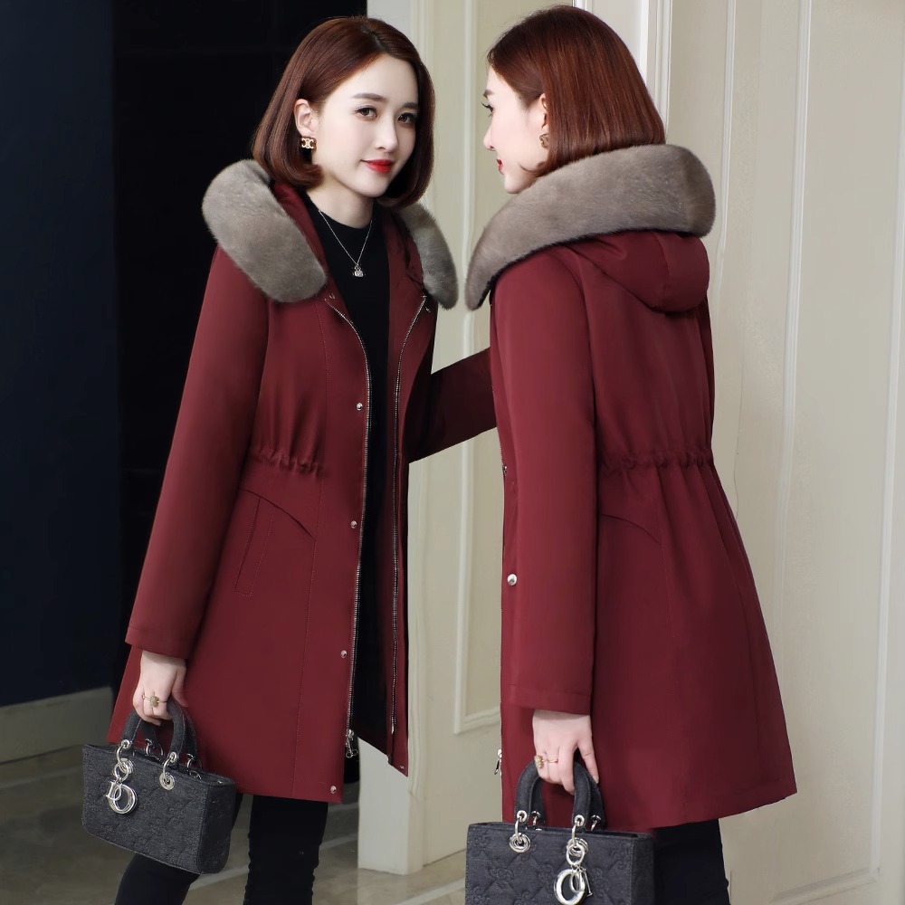 派克服水貂毛领拆卸大衣真毛真皮草厚外套内胆可拆卸冬季新款妈妈