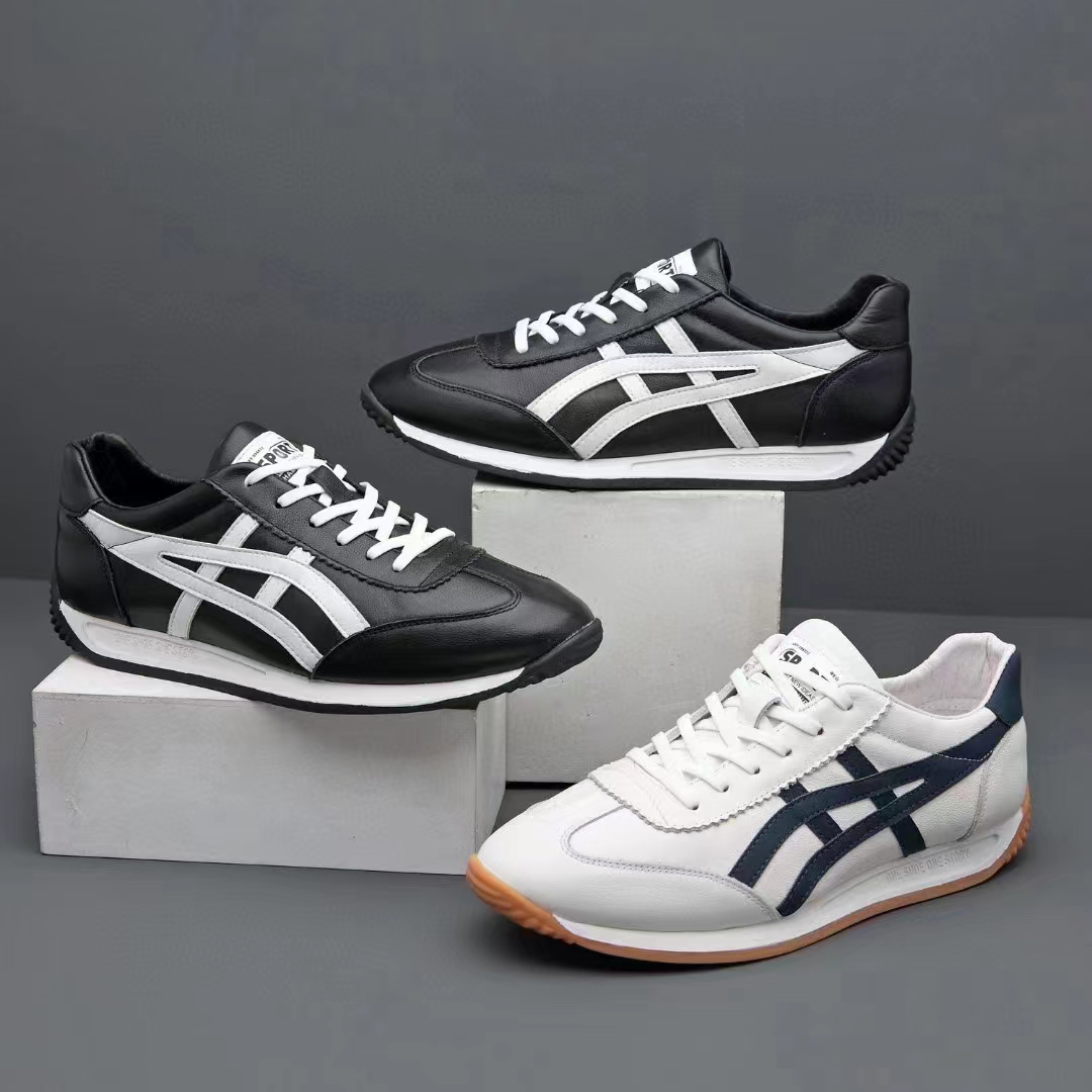 2024春秋新款男士低帮爆款白色板鞋潮流真皮休闲鞋百搭德训阿甘鞋