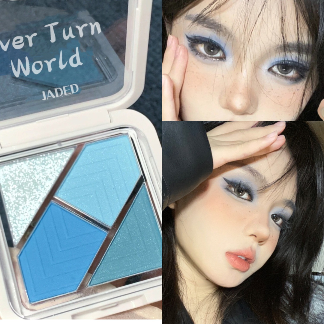 ins~四色眼影盘牛仔蓝眼影口袋蓝色眼影清冷高级纯欲风小盘烟熏妆