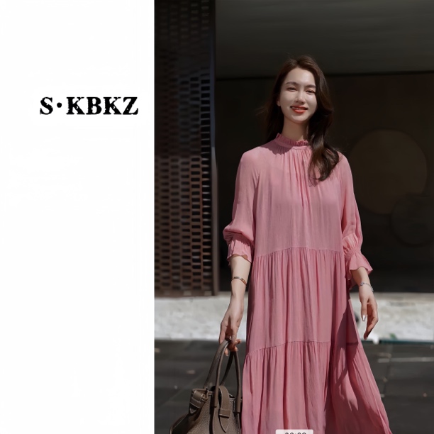 S·KBKZ春季慵懒风夏季气质长袖春夏时尚连衣裙复古褶皱显瘦1455