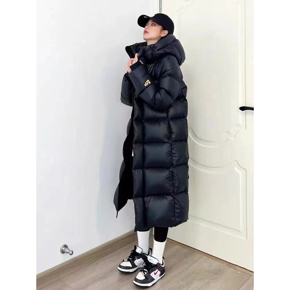 黑金长款羽绒服女2023年保暖棉服新款冬季情侣宽松加厚过膝棉袄外