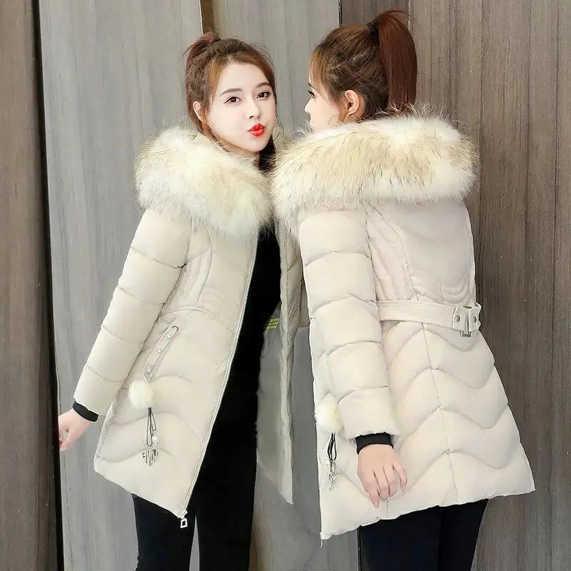 反季2023冬季新款修身羽绒服服女中长款棉袄外套显瘦收腰加保暖