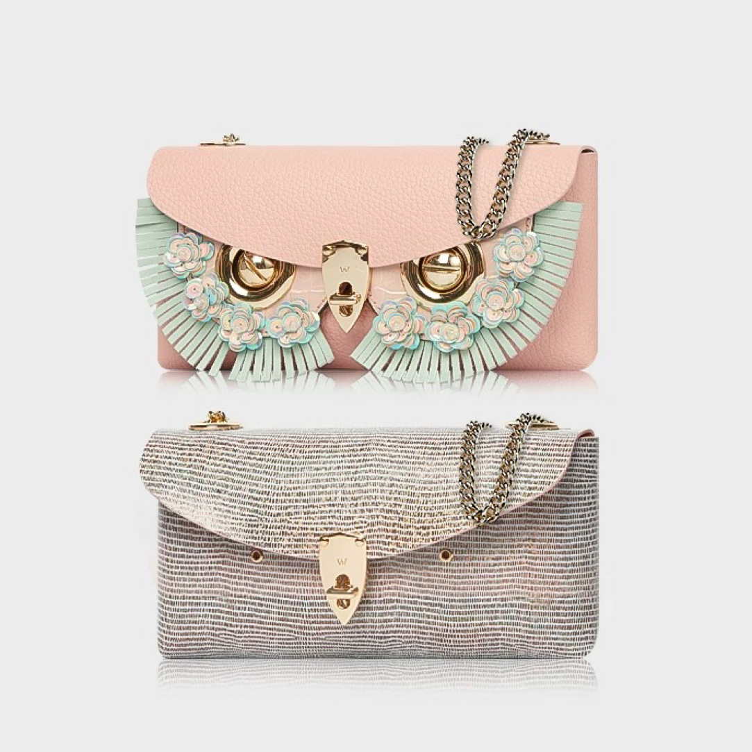 WANACCESSORY万蔻ALIAS系列石蕊粉双面双色猫头鹰换脸信封小方包