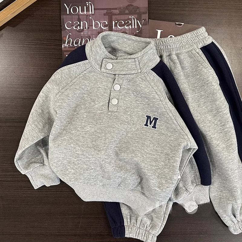 男童套装春装运动服2025新款潮宝宝春秋加绒加厚休闲服儿童两件套