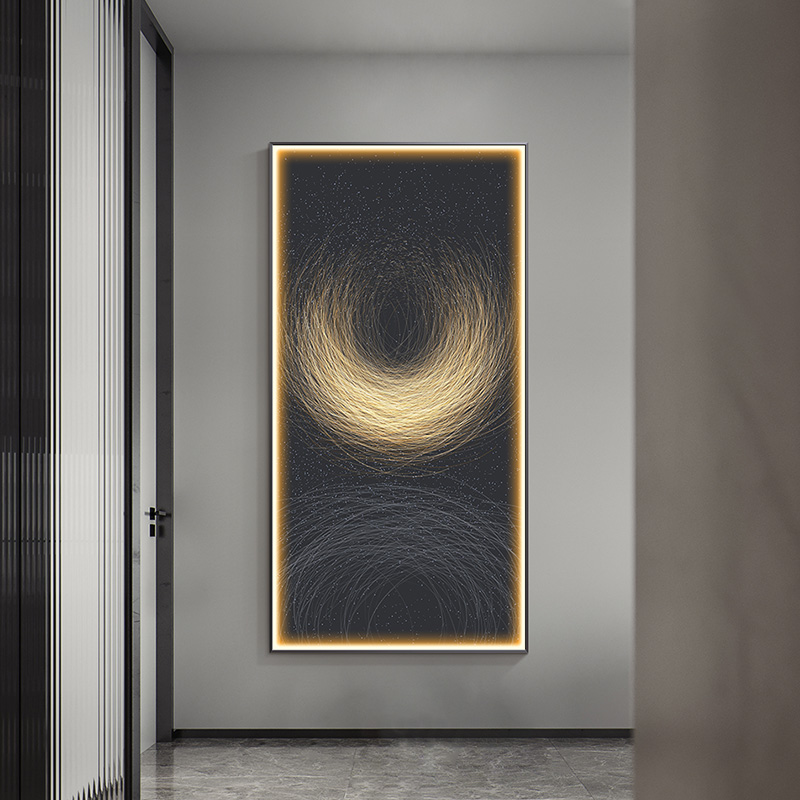 抽象玄关装饰画轻奢风高端竖版走廊尽头挂画带led灯画客厅过道画