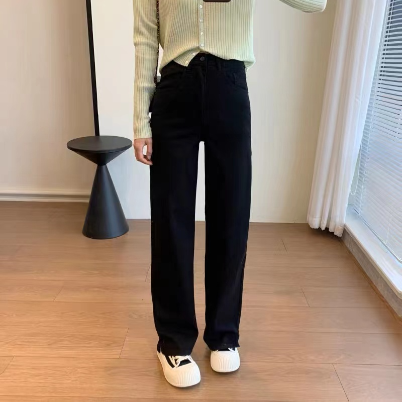 新款面膜裤时尚百搭开叉显瘦长款窄版直筒牛仔裤