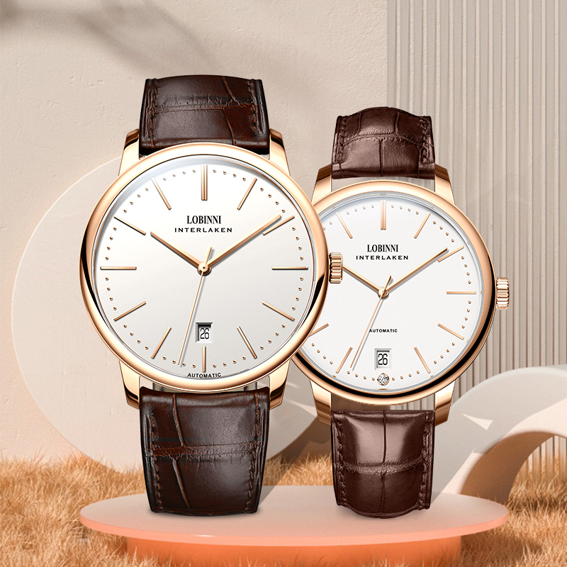 【罗宾尼直播】超薄情侣手表全自动超薄机械表情侣表男女手表12028