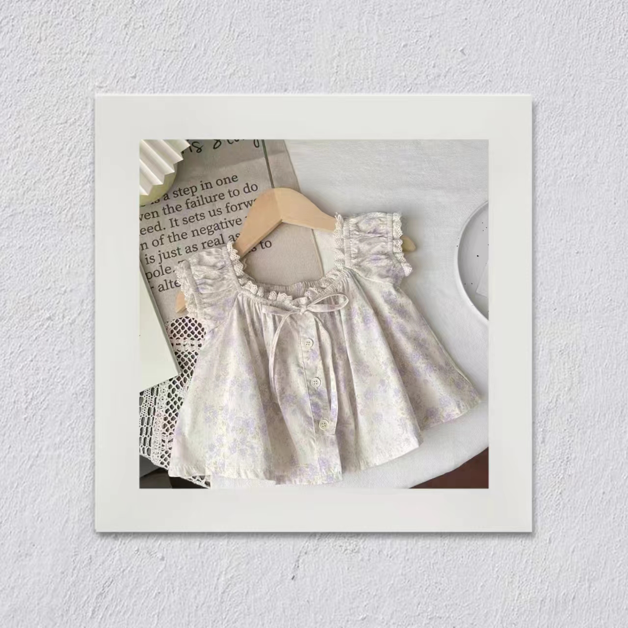 J232女童L·H·NIAO2025新款夏款上衣碎花米色透气新款上衣