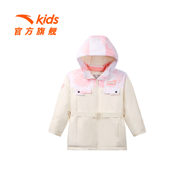 安踏儿童女童24春季新款羽绒服防风保暖舒适抗寒连帽款羽绒服9915