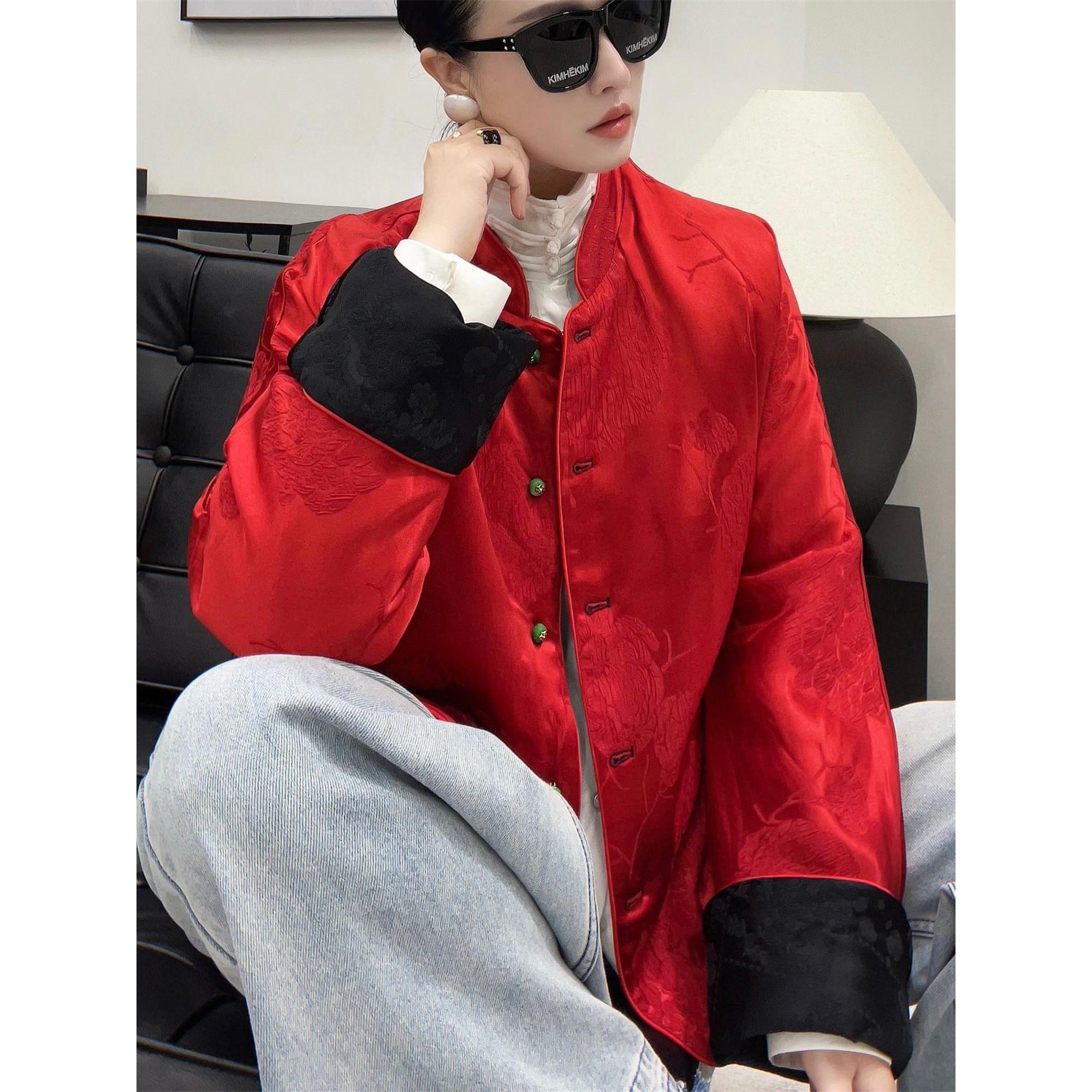 中国风复古外套高端拼冠乐绉减龄百搭两面穿棉服