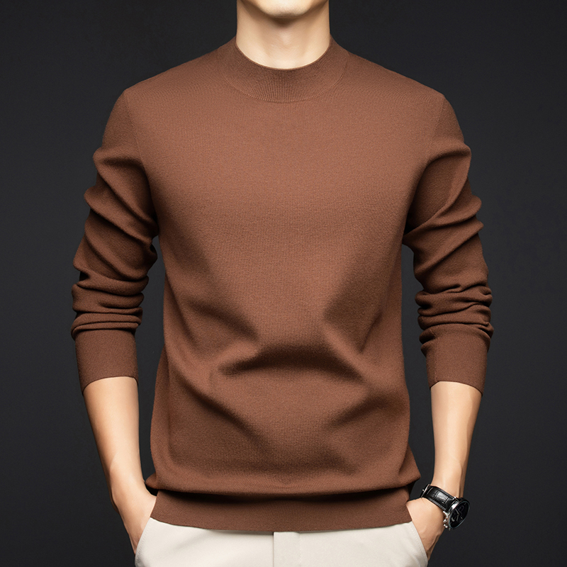 16针460克可机洗男士圆领毛衣含羊毛羊毛衫纯色保暖针织打底衫男