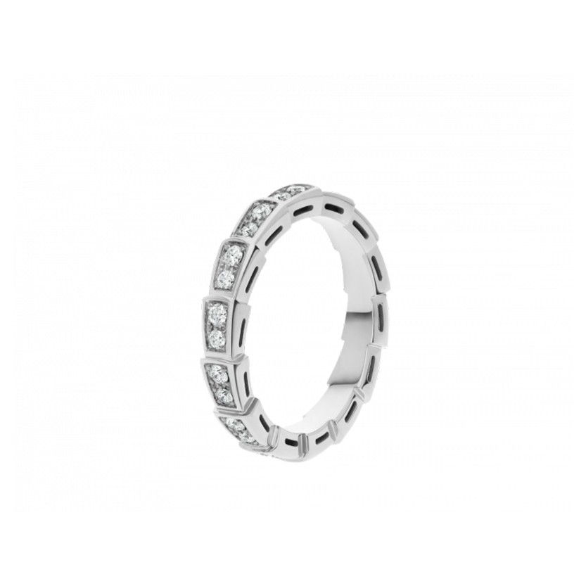 99新 BVLGARI/宝格丽 Serpenti Viper 系列白金镶钻满钻灵蛇戒指