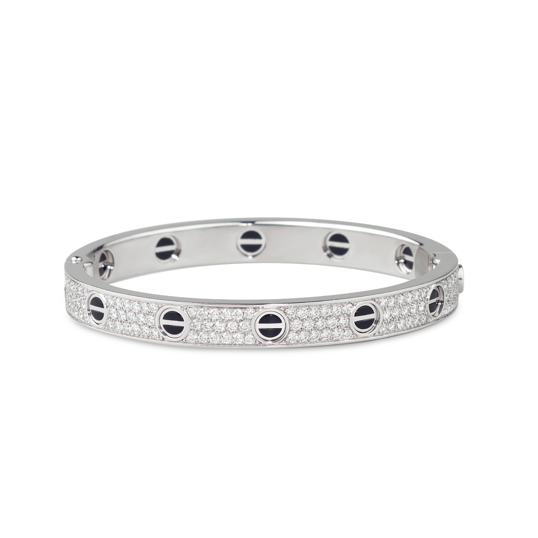 99新 Cartier/卡地亚  LOVE系列 17码 白金黑陶瓷宽版满天星手镯